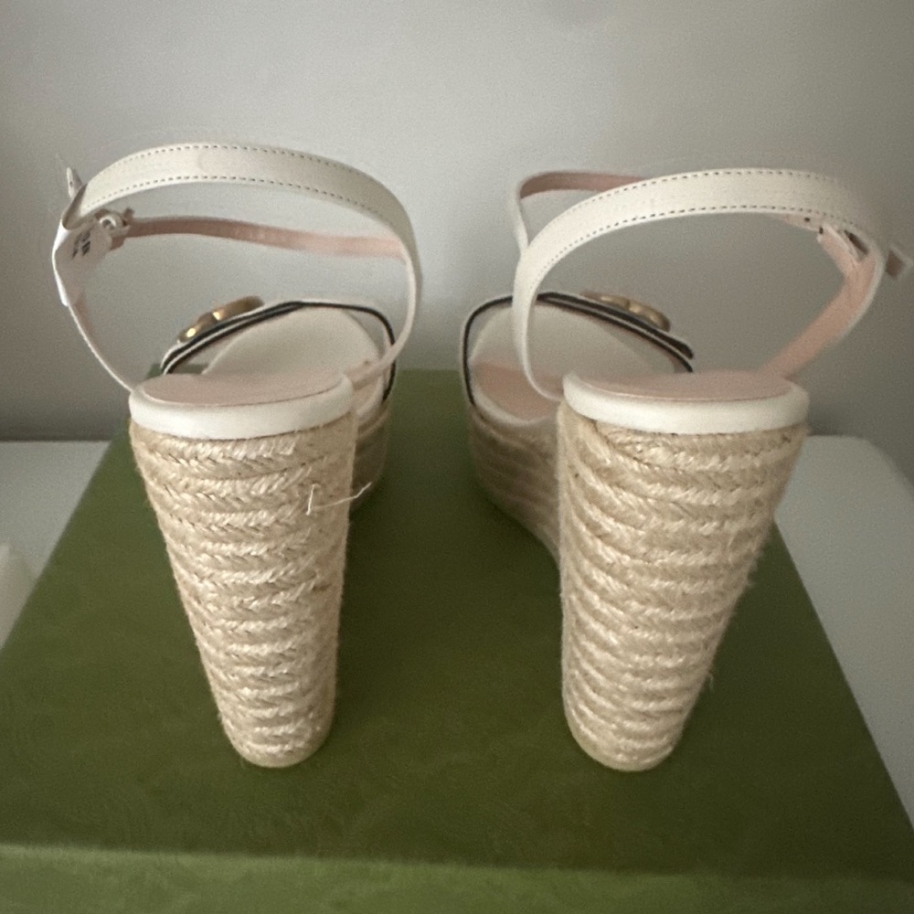 GUCCI Lifford Calfskin Aitana Espadrille Platform 130mm Wedges 42 Mystic White - Picture 4 of 8